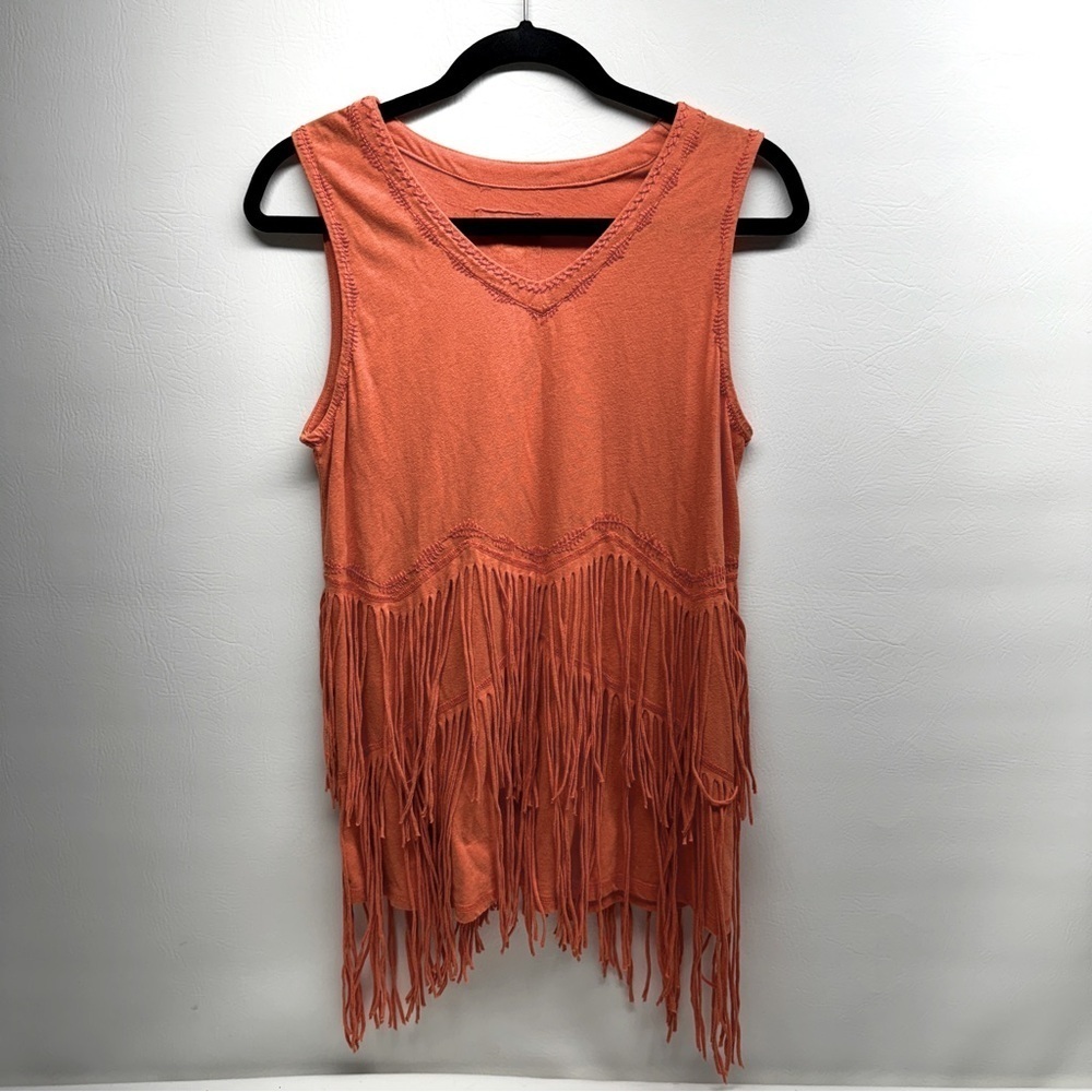Double D Ranch women’s top size XS orange fringe decoration